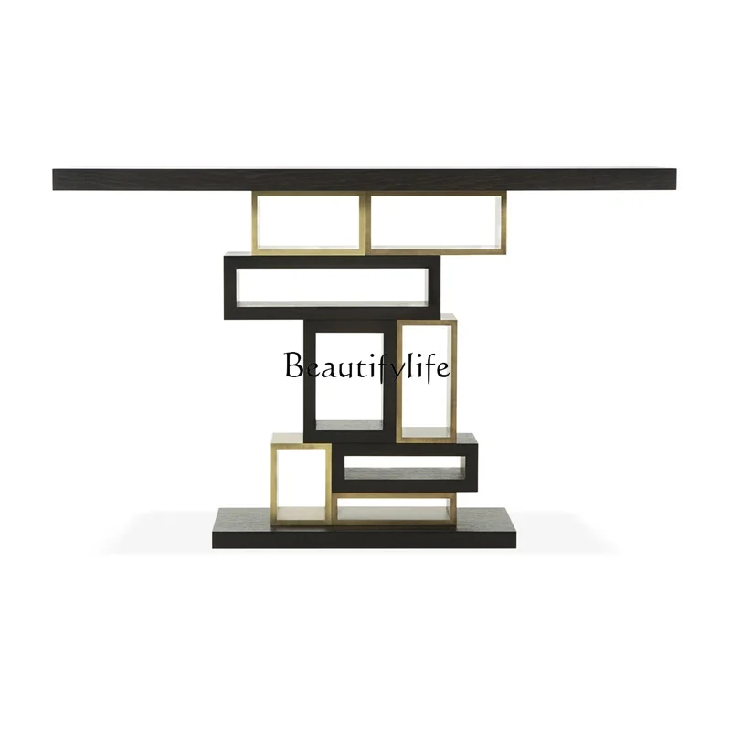 Light luxury simple stainless steel solid wood wall entrance table living room high-end fashion partition rack