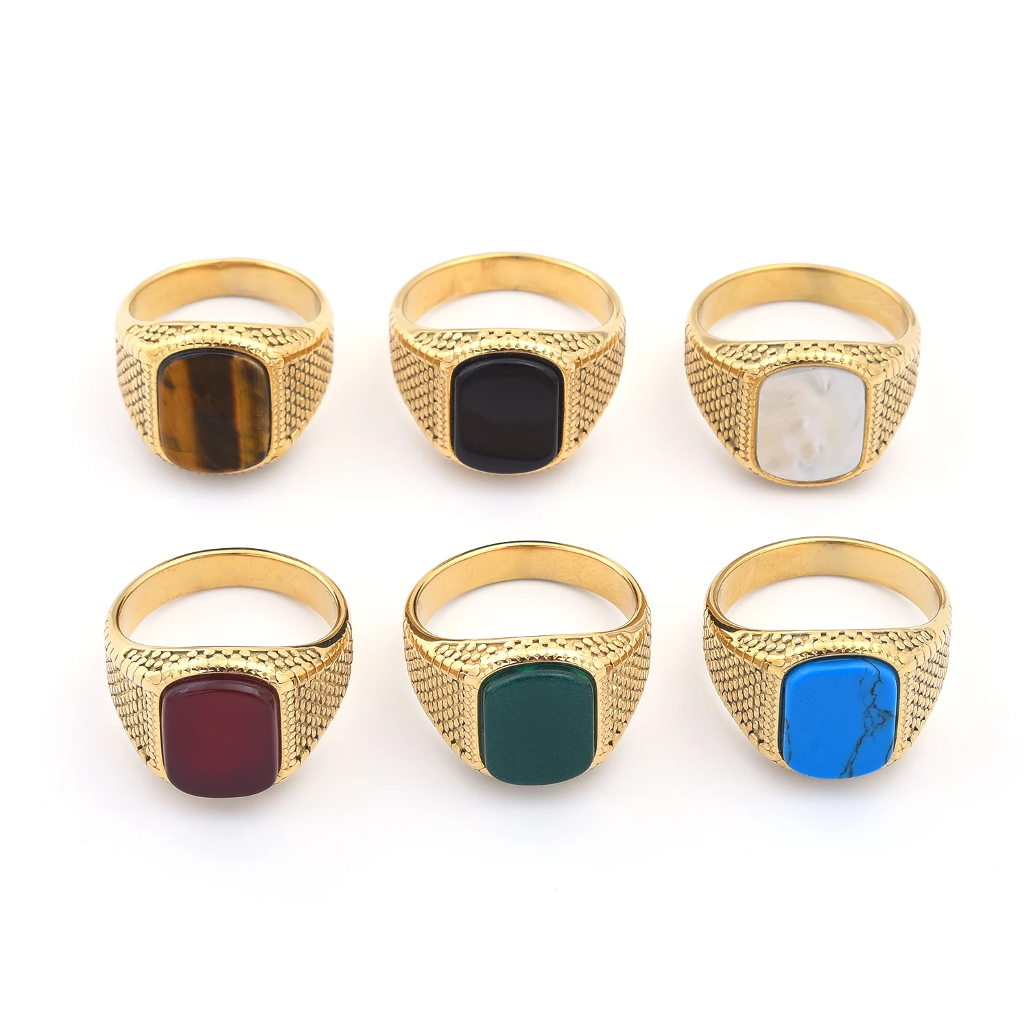 Men's High Quality Stainless Steel Multiple Color Gemstone Styles Onyx Rings Jewelry Professional Factory Made