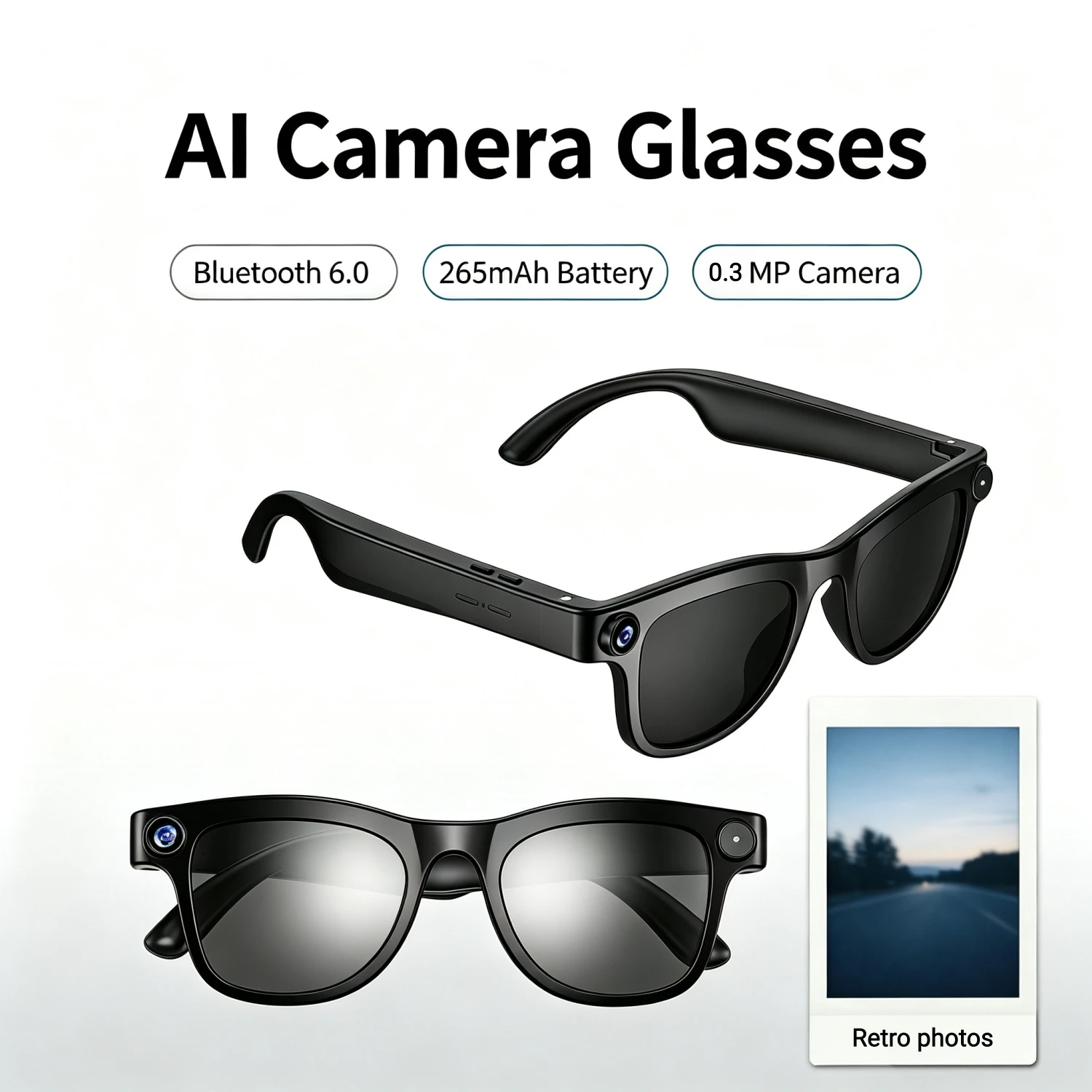Camera equipped camera glasses, not compatible with video recording, retro pixel 0.3MP, APP connection