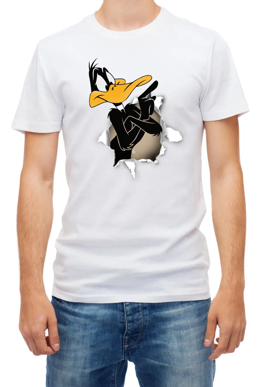 Camiseta de manga corta para hombre, camisa divertida de pato Daffy, casas Dorlock, efecto rasgado, K645