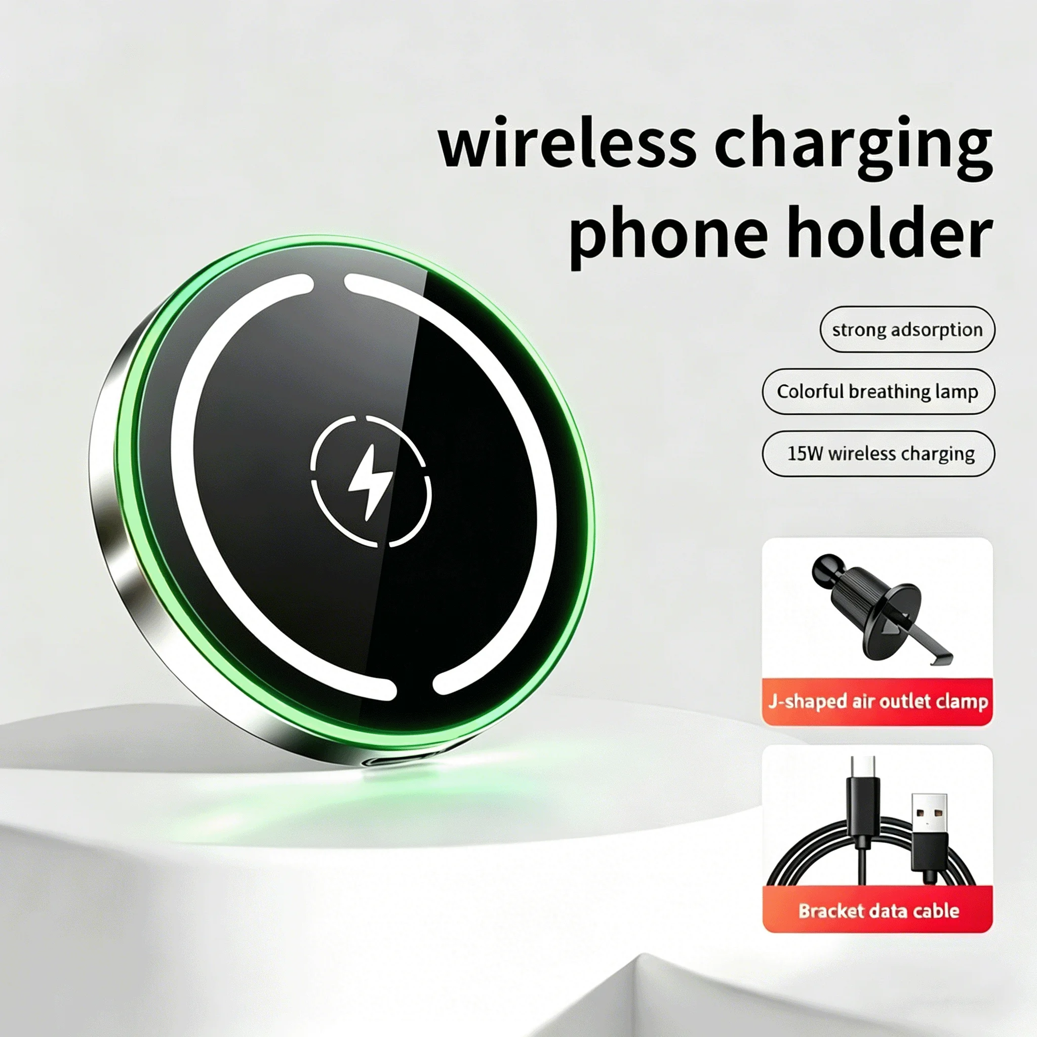LED Magnetic Wireless Car Charger, MagSafe Fast Charging Phone Holder Mount for iPhone 12 13 14 15 16 17 Pro Max Series view 2