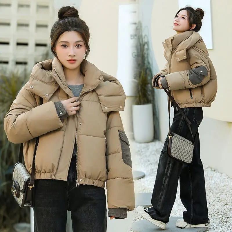 2025 여성 겨울 다운 코튼 코트 긴 소매 두꺼운 따뜻한 짧은 캐주얼 올매치 여성 파카 재킷 외투