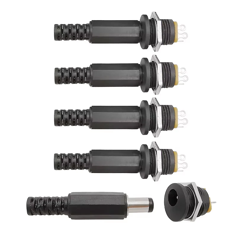 10Pcs (5Pair) 12V 3A 5.5x2.1mm DC Power Male Plugs Connector DC Power Socket Female Jack Screw Nut Panel Mount Adapter