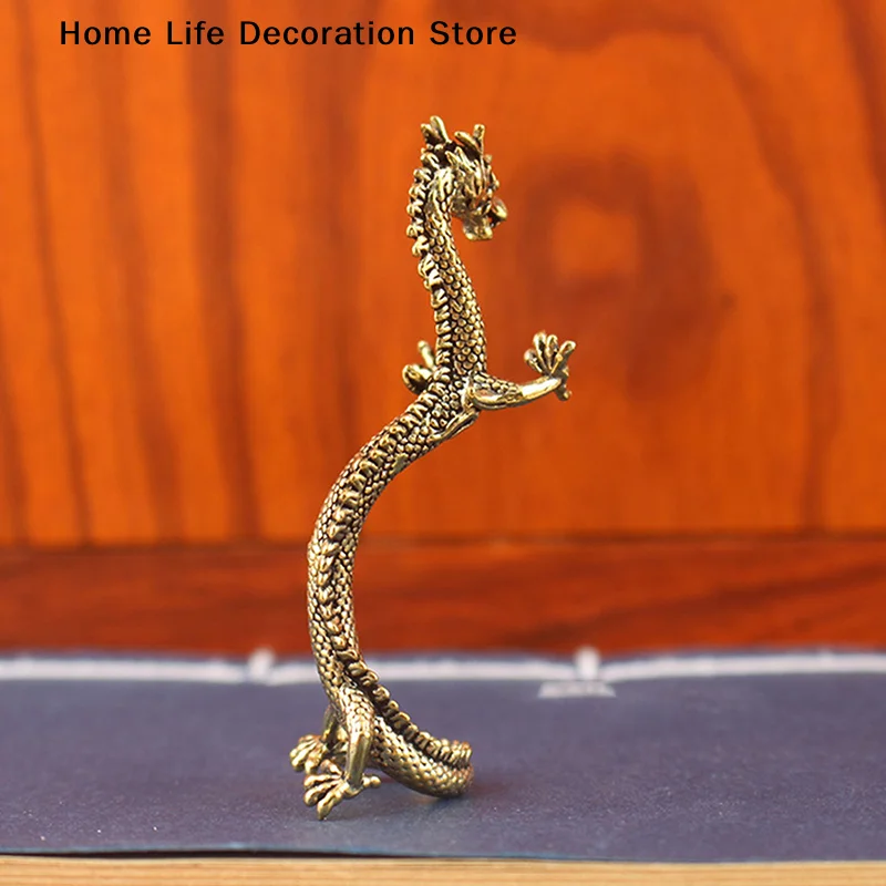 Retro Brass Chinese Dragon Standing Ornaments Crafts Zodiac Dragon Statue Long Dragon Decoration Home Office Desktop Decorations