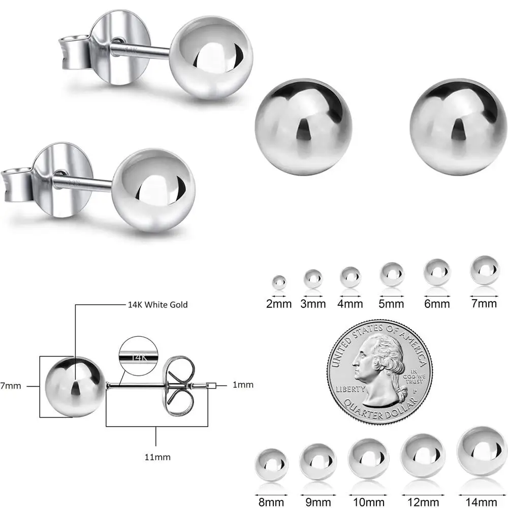 

14K Gold Ball Stud Earrings Women's Luxury Italian Made Gift Box Included