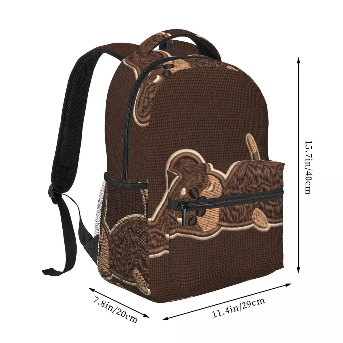 Custom Badge School Backpack Center Embroidered Patch Cute Aesthetic Dark Brown Tan Cream Edgy Daypack for School Work Weekend