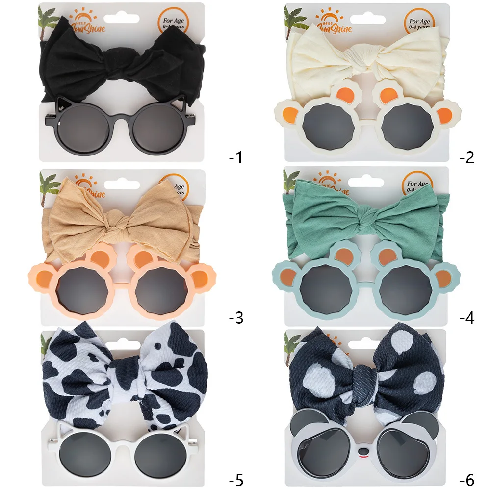 12set/lot Cartoon Sunglasses Baby Girls Prints Nylon Headband Baby Boy Girl Seaside Mental Eyeglasses Kids Accessories Headwear