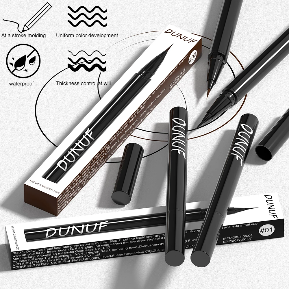 DUNUF Ultra Thin สีดําสีน้ําตาลอายไลเนอร์กันน้ํา Quick Dry Lasting Smooth โกหก Silkworm Eyes Liner ดินสอแต่งหน้า