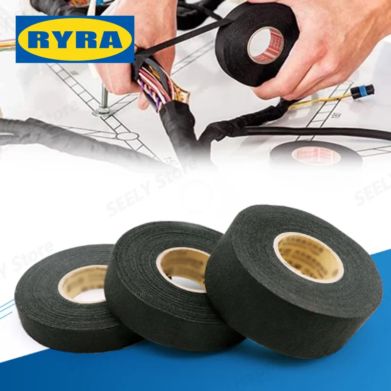 15 Meter Heat-resistant Flame Retardant Tape Adhesive Cloth Tape For Car Cable Harness Wiring Loom Protection Width 9/19/25MM