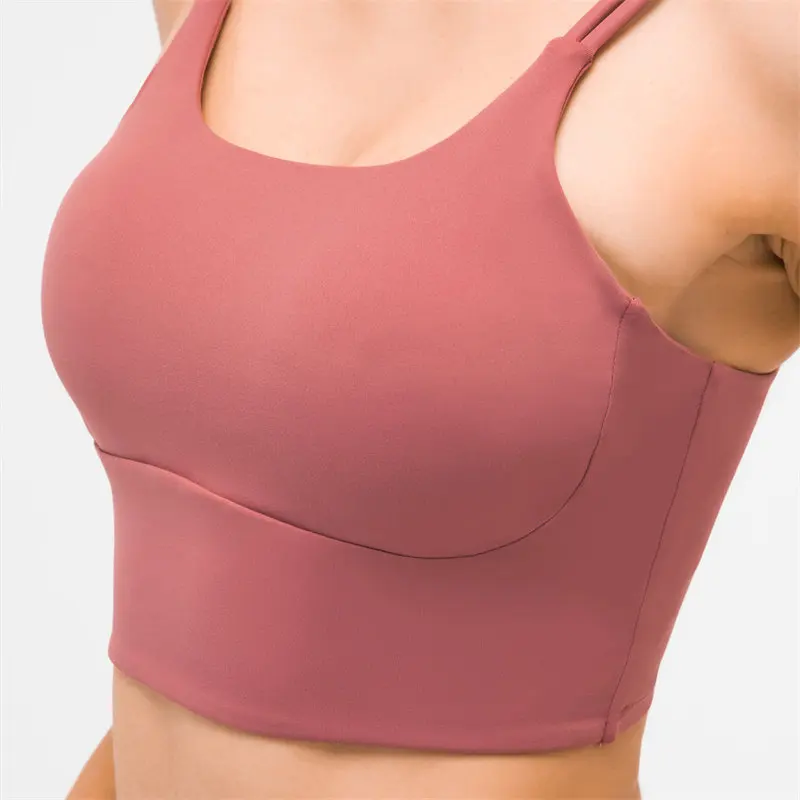 Nepoagym FERVOR Longline Cropped Women Sports Bra Top Buttery Soft Double Strappy Wireless Bra with Removable Pads Gym Workout