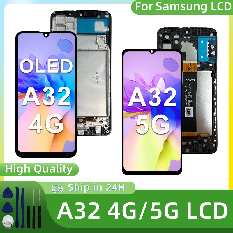 Pantalla OLED A32 LCD para Samsung Galaxy A32 4G 5G LCD A325F A325M, digitalizador de pantalla táctil para Samsung A32 4G 5G A326 SM-A326B