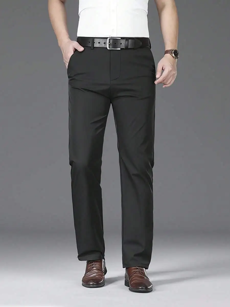 

Mens Lightweight Elastic Straight Fit Business Casual Trousers For Work Wedding Travel Summer