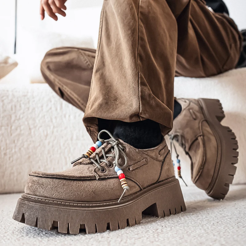 2026 new comfortable and fashionable thick soled raised kangaroo shoes suede Boken shoes casual shoes men's shoes