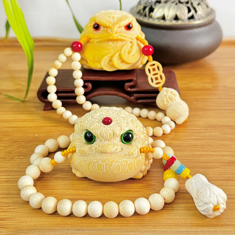 Unisex Chinese Traditional Lucky Golden Toad Hand Carved Dragon Blood Golden Bamboo Wenwan Fidget Toy Good Wealth Blessing Praye