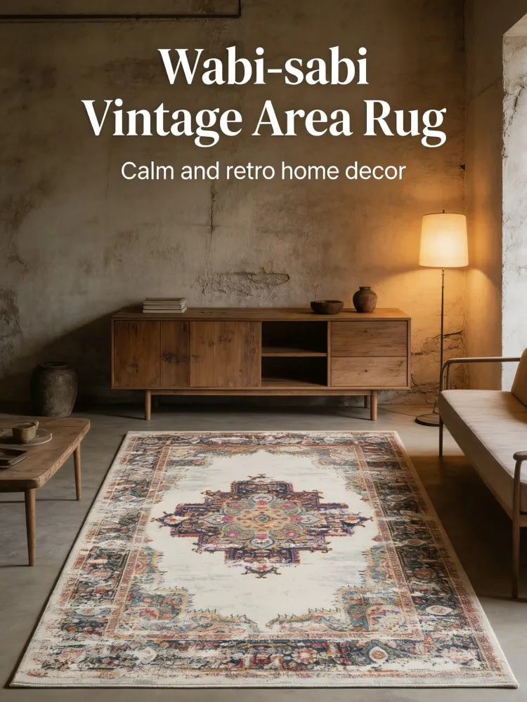 Retro Pattern Floor Rug, Durable Welcome Mat for Living Room & Front Door