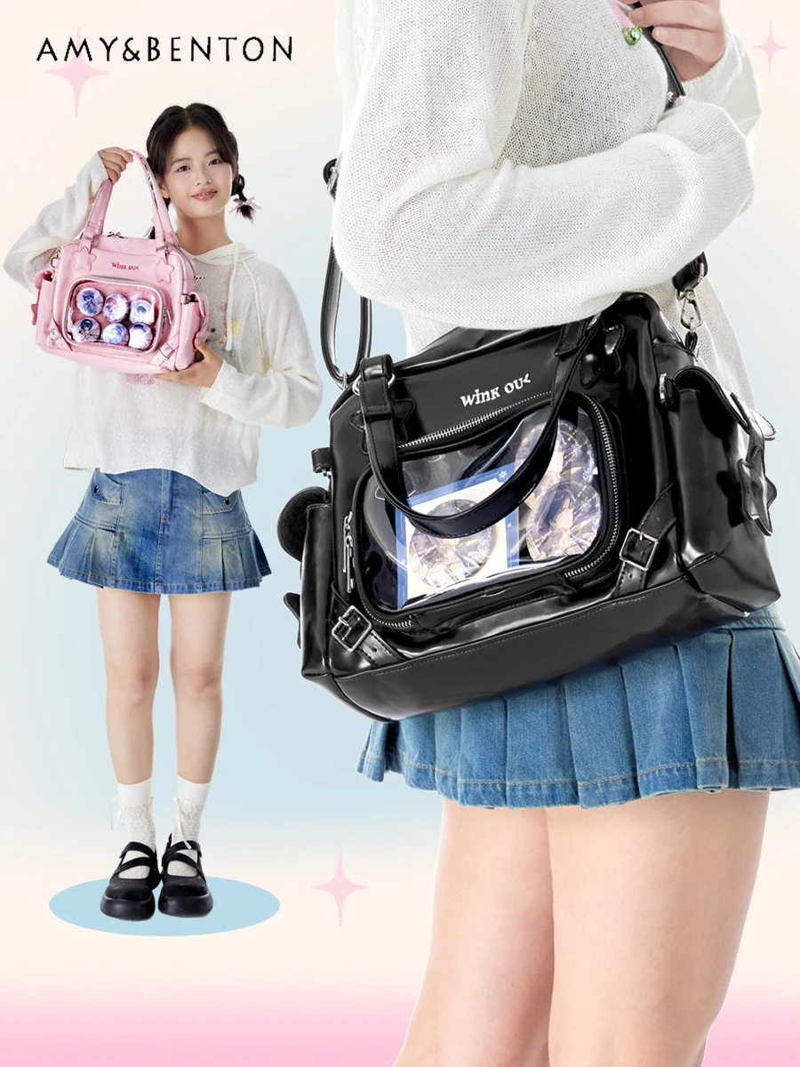 Original Japanese Two-dimensional Girl Messenger Bag Cute Itabag Women Large-capacity Transparent Pocket Pu Leather Shoulder Bag