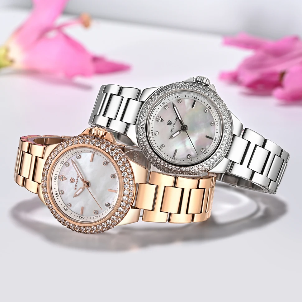 BOYARGE marka luksusowy zegar damski zegarek na rękę projektant damski zegarek dla kobiet japoński kwarcowy różowe złoto Relogio Feminino