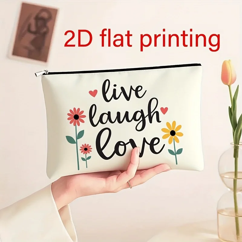 Suitable for Men and Women，Printedlive laugh loveLetters and floral patterns，Easy to close with a zipper，Portable makeup bag，Stu