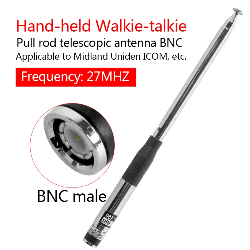 

Grandwisdom 27Mhz short wave telescopic antenna BNC suitable for handheld walkie-talkies such as Midland Uniden ICOM