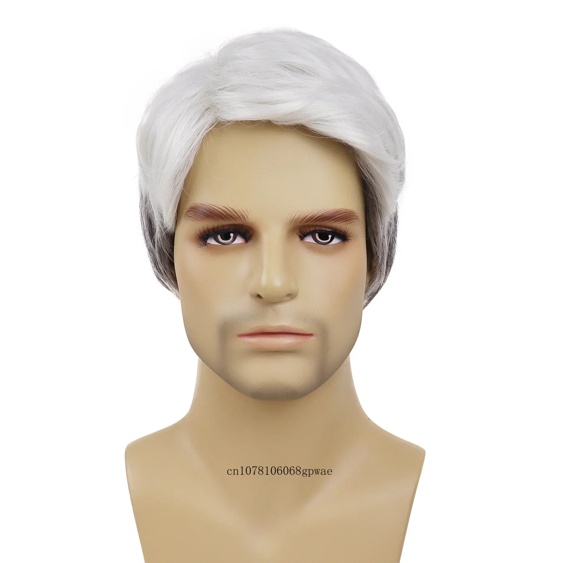 Synthetic Men's White Mix Grey Wig and Mustache Older Male Grandpa Wigs Old Man Costume Accessories Set for Daily Use Cosplay