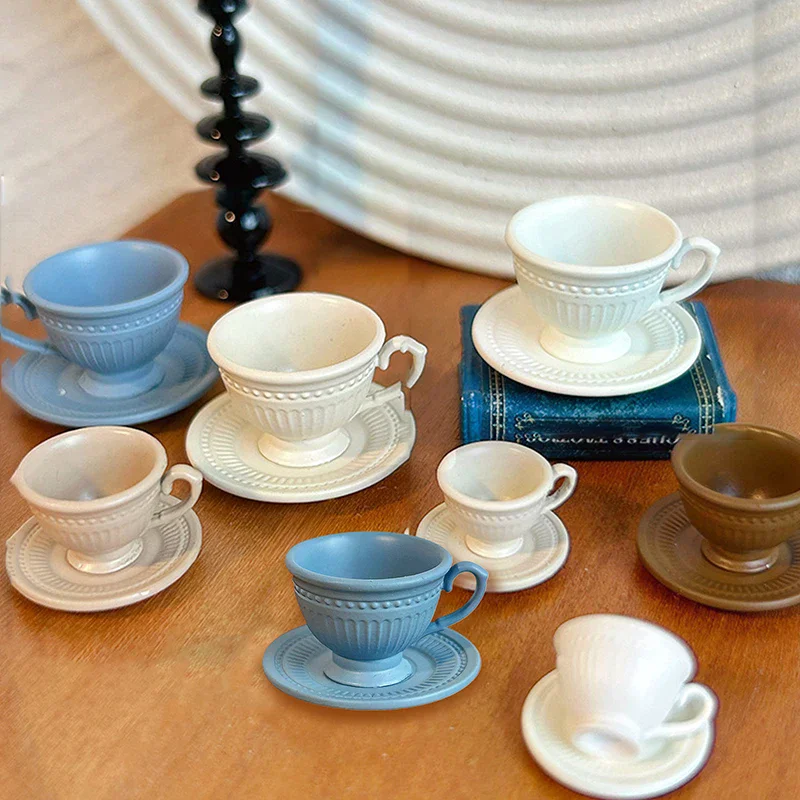 2PCS Dollhouse Mini French Coffee Cup Plate Set Micro Furniture Model DIY Scene Decor Tabletop Dollhouse Kitchen Accessories
