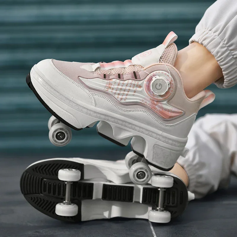 

Outdoor Children's 4 Wheel Roller Skates Shoes For Boys Girls Fashion Automatic Sneakers With Wheels Unisex Skating Sports Shoes