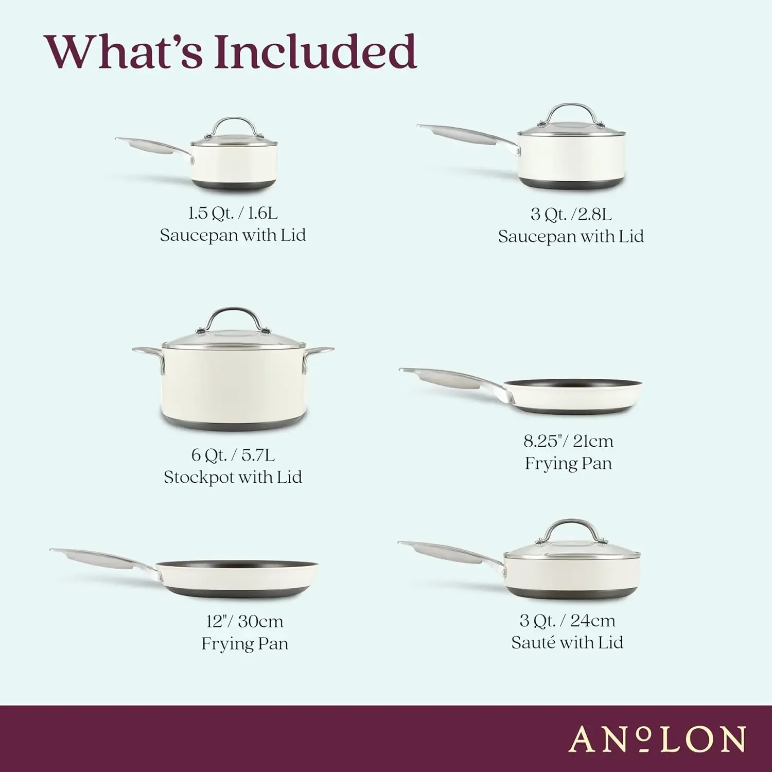 Anolon Achieve Hard Anodized Nonstick Cookware/Pots and Pans Set, 10 Piece - Cream cookware