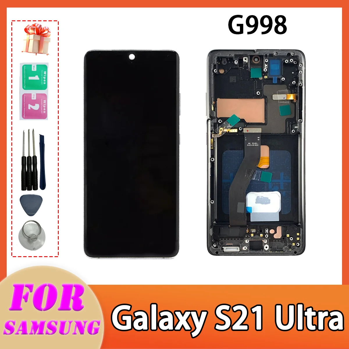 OLED S21U LCD For Samsung S21 Ultra G998F/DS G998B G998U Touch Screen With Frame Digitizer Assembly Screen Parts