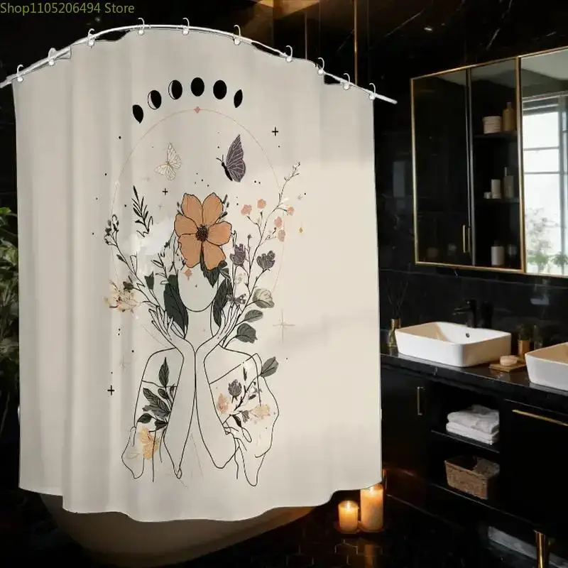 1pc Bathroom Shower Curtain, Illustration Design Workshop International Plant Day Shower Curtain, Includes  Hooks multiple sizes