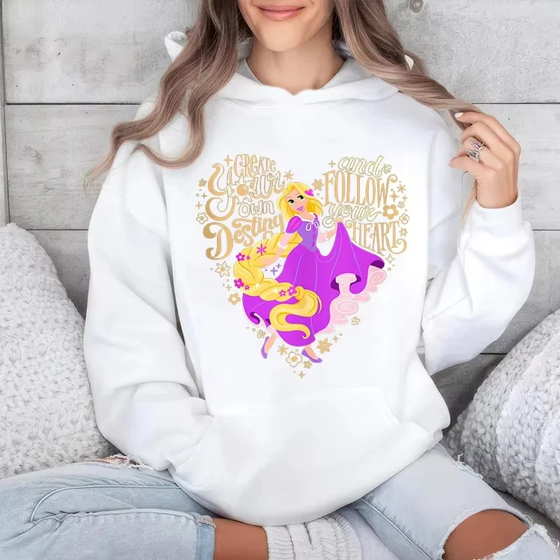 

MINISO 2025 New Men's Disney Princess Sports Sweatshirt Casual Top Loose Clothing Rapunzel Follow Your Heart Print Hoodie Women