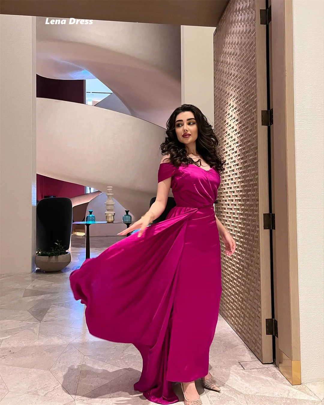 Lena schulterfreie, elegante Abendkleider für Damen, luxuriöse Abendkleider 2025, Satinstoff, maßgeschneidertes Kleid, Hochzeit, Meerjungfrau