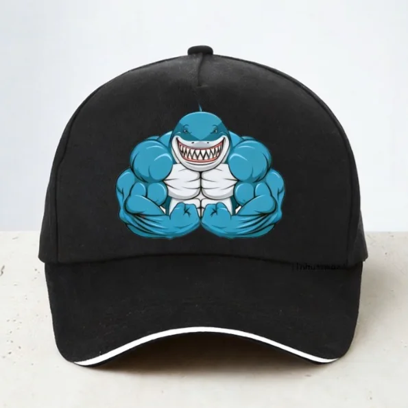 Cartoon Muscle Sharks Baseball Cap Bodybuilding Design Adjustable Snapback Hat for Gym Fitness Casual hats