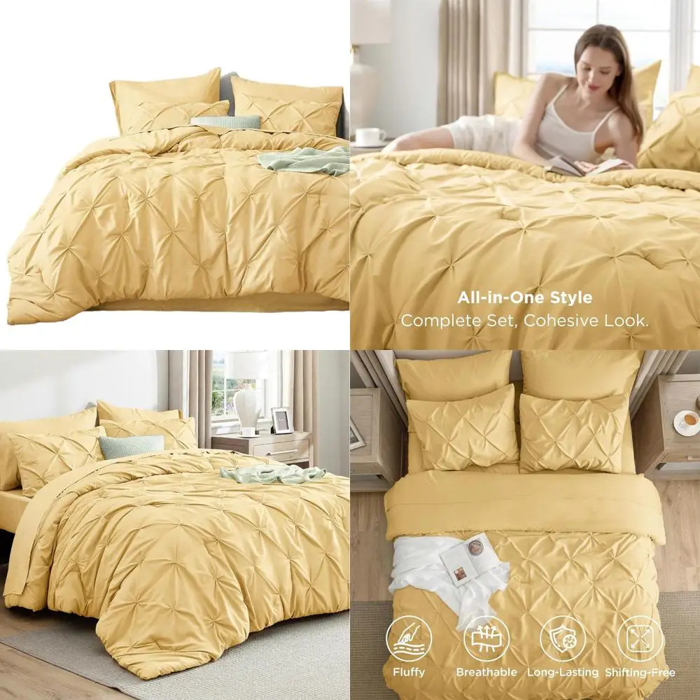 

Желтый комплект одеял Cal King из 7 предметов с дизайном Pintuck, в комплект входят простыни, наволочки и шамс для семейного подарка