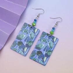 Fashion Green Blue Lotus Flower 3D Print Acrylic Women's Earrings Vintage Style Clothing Accessories Elegant Aesthetic Jewelry