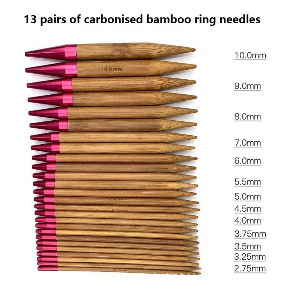 13 Pairs Interchangeable Bamboo Circular Knitting Needles Set (2.75mm-10mm) Weaving Yarn Scarf Gift Kit for Weaving Enthusiasts