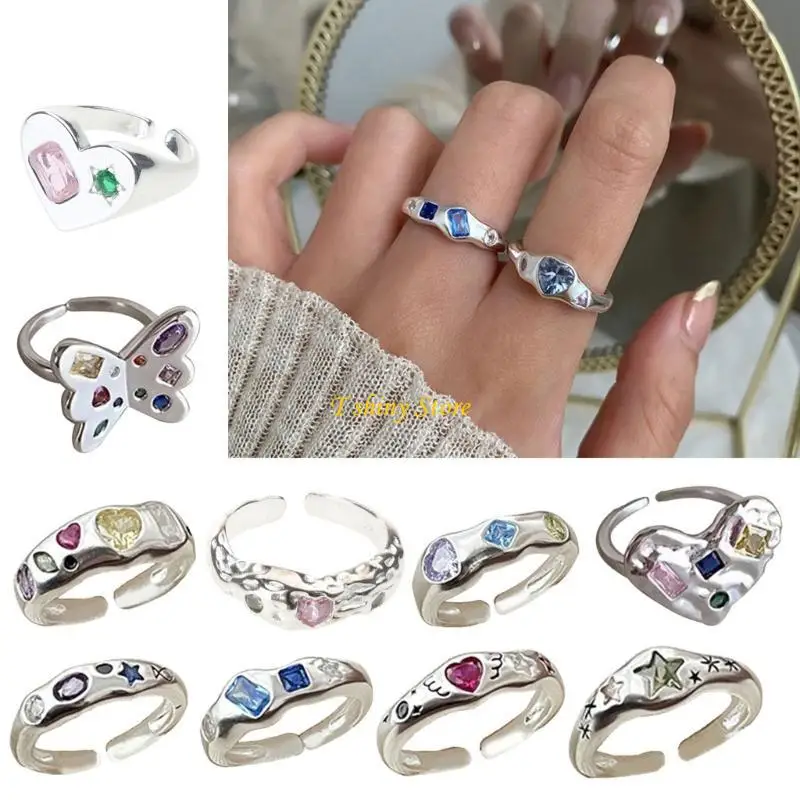 N58F Party Jewelry Open Rings Finger Rings Girls Y2K Adjustable Rings Alloy Material