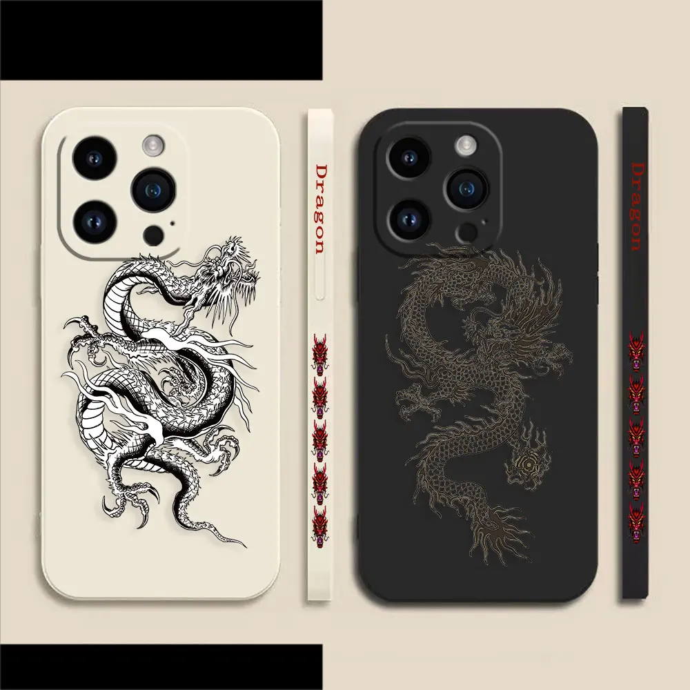 Chinese Dragon Pen Drawing Phone Case For iPhone 14 13 12 11 Pro XS Max Mini X XR SE 7 8 6 6S Plus Simple Liquid Case Funda Capa