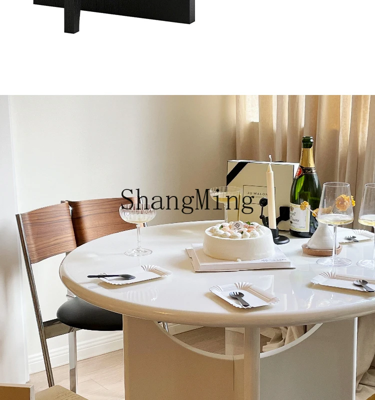 

SM's new modern simple light luxury solid wood table round cream wind small apartment minimalist