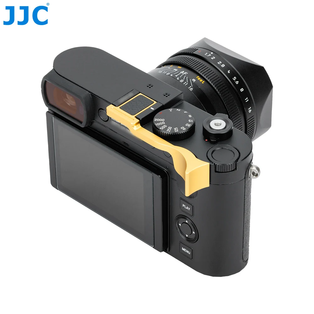 JJC Camera Thumb Grip Aluminum Alloy Hot Shoe Thumb Up Rest Hand Grip For Leica Q3 Gold Hand Grip Camera with Hot Shoe GoldBlack