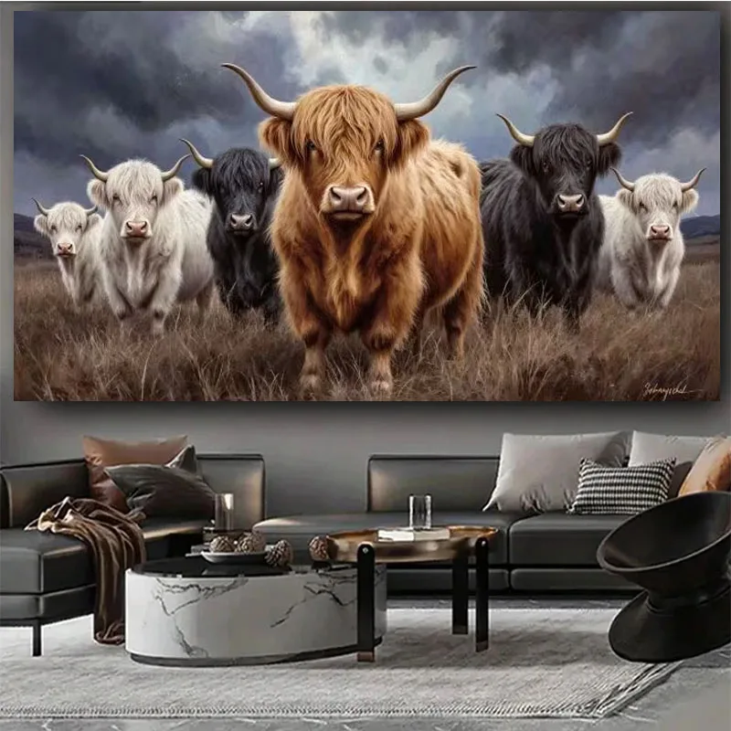 5D DIY Diamond Painting Cross Stitch Highland Cattle Cow Full Square Round Diamond Mosaic Embroidery Home Decor