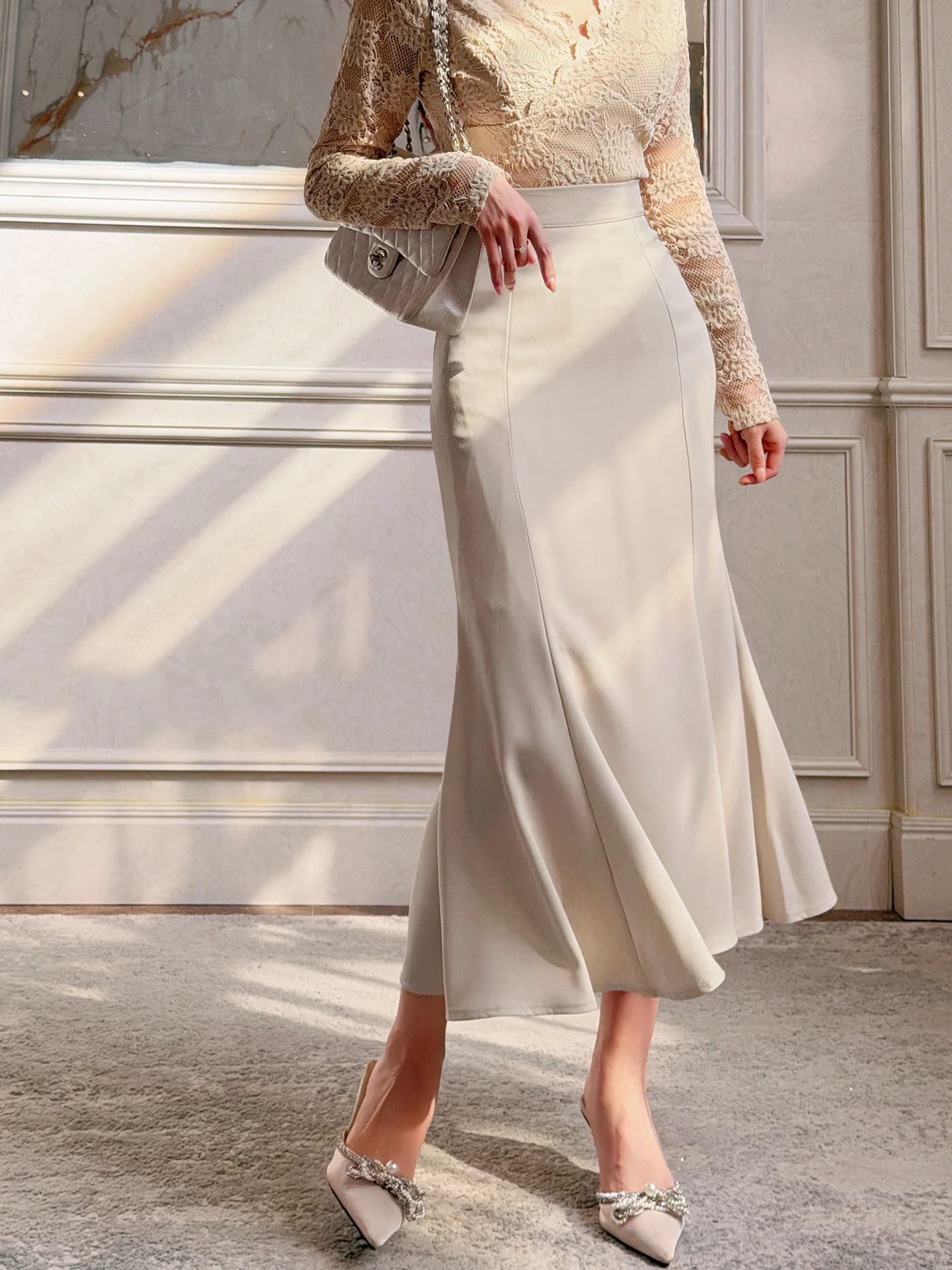 

Женская юбка-рыбка с высокой талией и разрезом, офисная, в корейском стиле, из полиэстера, весна 2026