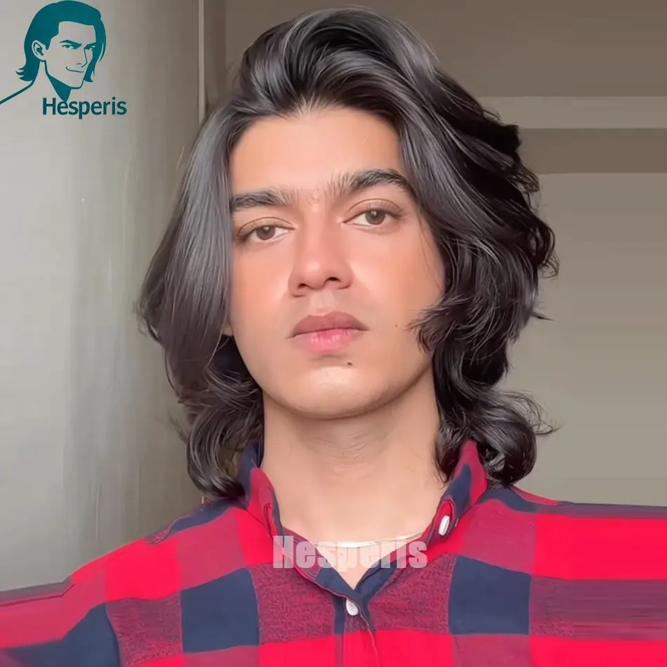 Hesperis Pre Style Human Hair Man Wigs With Middle Part Short Soft Wave Men Lace Front Wigs Natural Color Transparent Lace Wigs