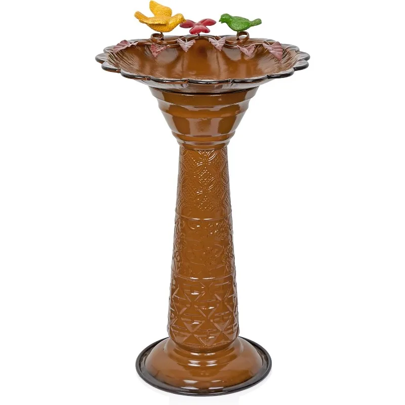 ORS112BR Vintage Metal Pedestal Birdbath with Stand, Shallow Bird Bath Bowl for Outside, 28