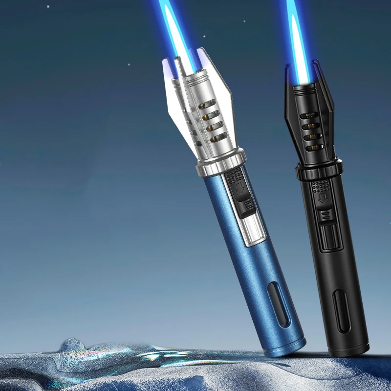 Powerful Metal Gas Lighter Windproof Kitchen Cooking Torch Flame Jet Barbecue Smoking Accessories Cigar Lighters Men's Gift