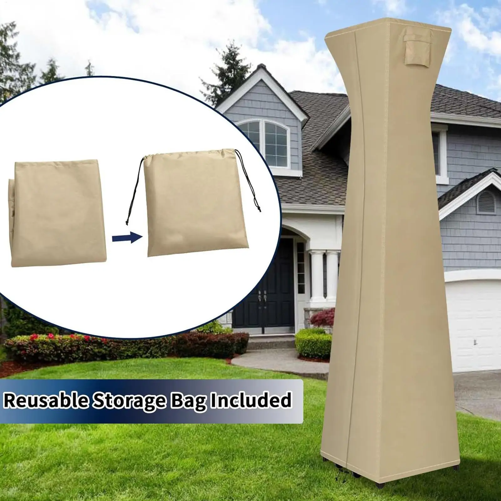 

Pyramid Heater Cover Heavy Duty Dust-proof Outdoor Protector With Zipper Standing Pyramid Heater Cover For Lawn Deck Tan Garden