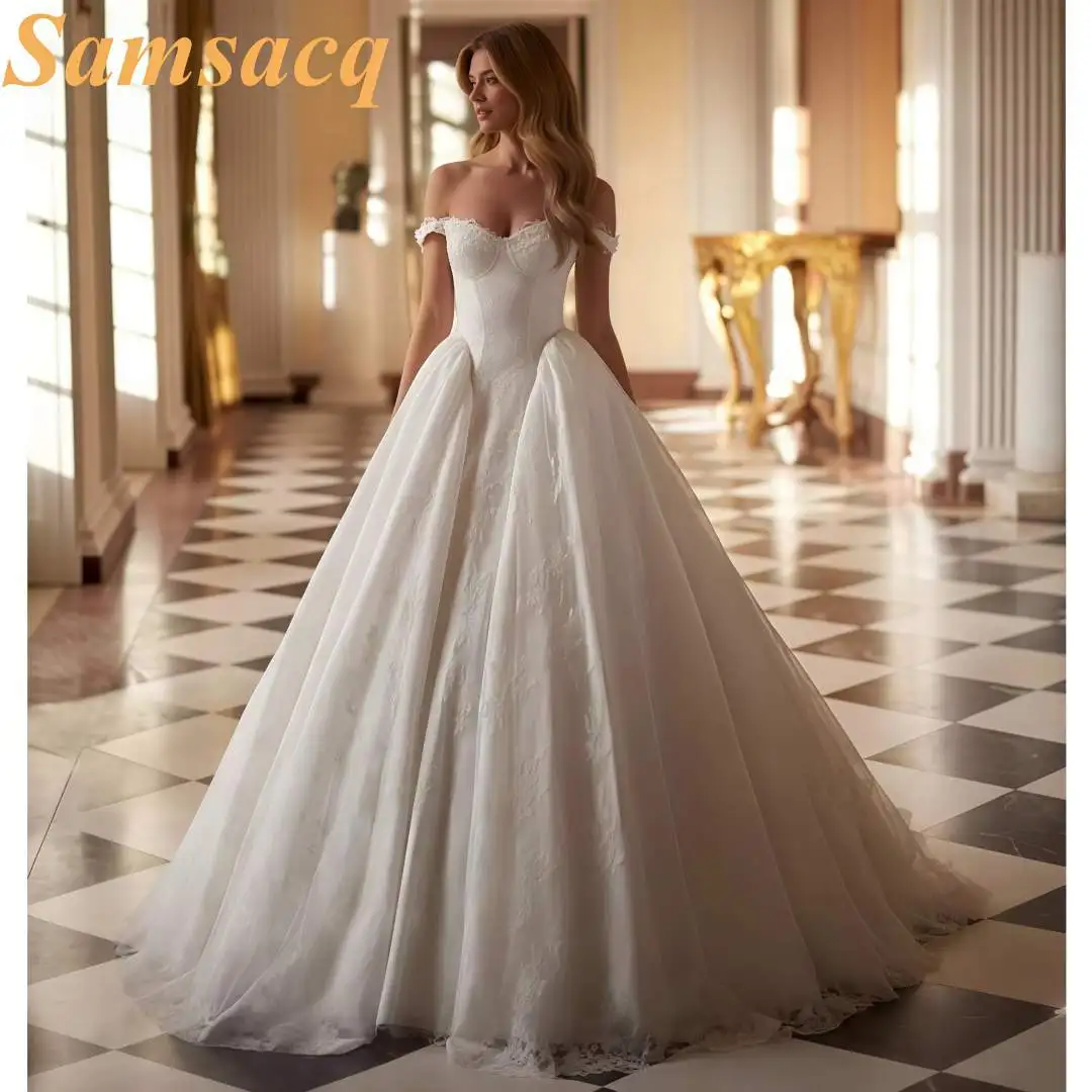 Custom Lace Wedding Dress Off Shoulder Bridal Gown Voluminous Tulle Skirt Elegant Princess Wedding Dresses Vestidos De Novia