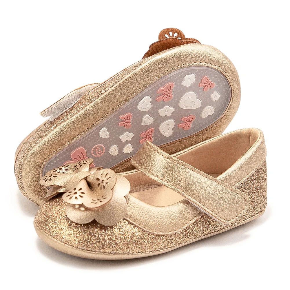 0-18M Cute Newborn Golden Baby Shoes Non-Slip Soft Sole Glittered Sequins Prewalkers PU Leather Bowknot Princess Walking Shoes