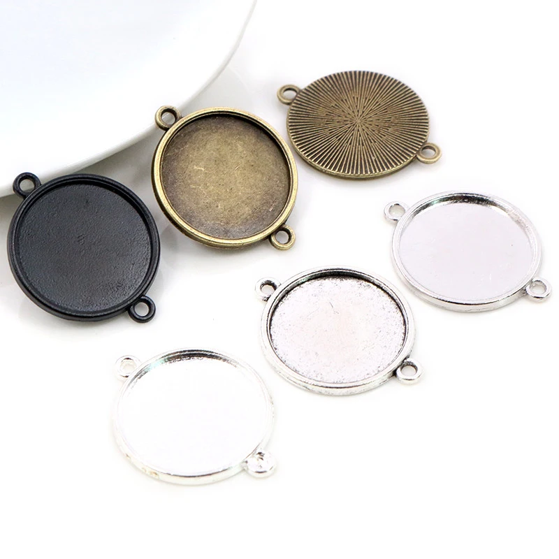 10pcs 20mm Inner Size Classic 5 Colors Plated One Sided Double Hanging Simple Style Cabochon Base Setting Charms Pendant