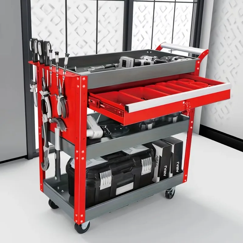 2026 Hot-selling Three-layer Heavy-duty Rolling Tool Trolley Maintenance Tool Cart With Lockable Storage Space Warehouse Tool Tr