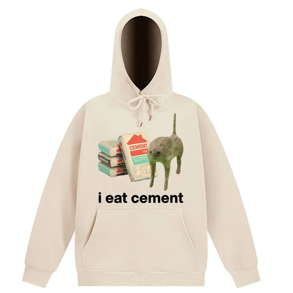 I Eat Cement Cursed Cat Funny Meme Retro Hoodie Man's Woman Fashion Sweatshirts Long-sleeved Oversized Harajuku Unisex Tracksuit, image 6